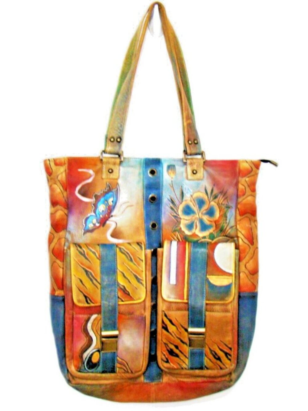 Anuschka Leather Handbag Purse Shoulder Bag Distressed Butterfly Flower